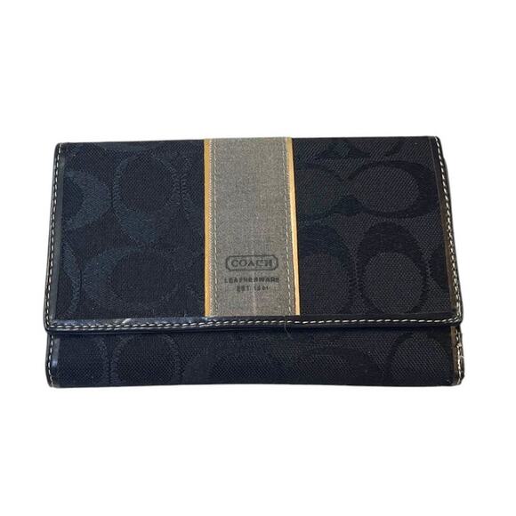 Coach Black Signature Canvas Continental Wallet Trifold Snap Vintage - Picture 2 of 6